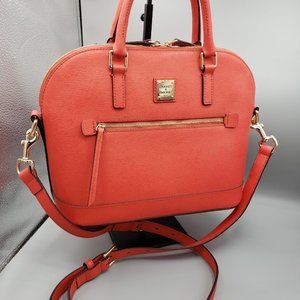 Dooney & Bourke Saffiano Leather Domed Zip Satchel in Tomato
